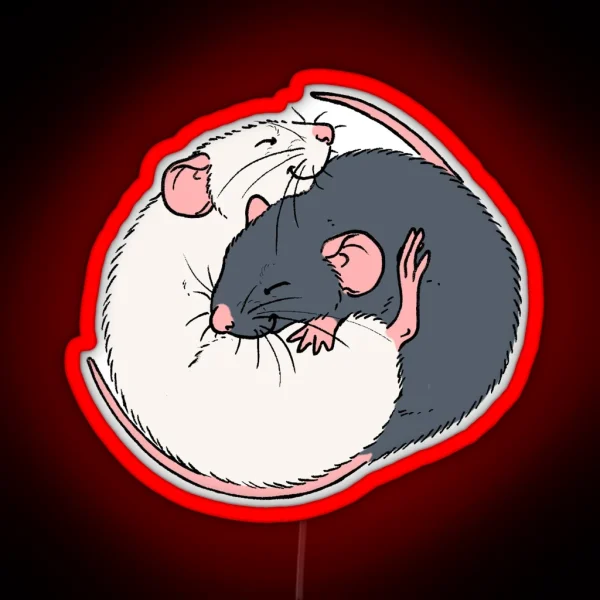 Cuddling Rats Russian Blue And White RGB Neon Sign