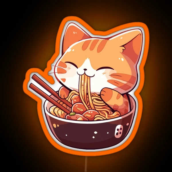 Culinary Whiskers The Ramen Loving Orange Tabby Cat RGB Neon Sign