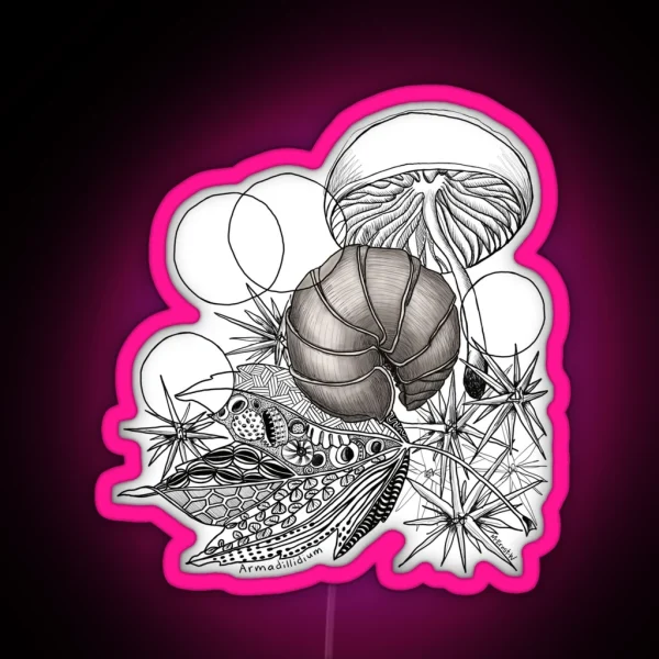 Curled Up Roly Poly Doodle RGB Neon Sign
