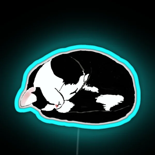 Curled Up Tuxedo Cat RGB Neon Sign