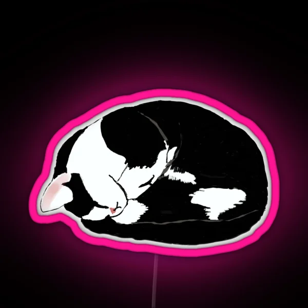 Curled Up Tuxedo Cat RGB Neon Sign