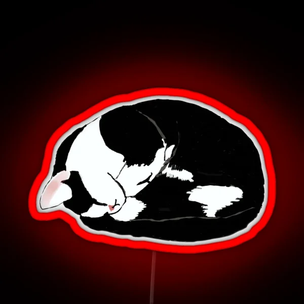 Curled Up Tuxedo Cat RGB Neon Sign