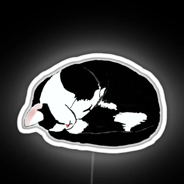 Curled Up Tuxedo Cat RGB Neon Sign