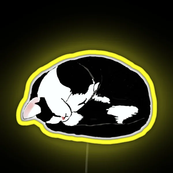 Curled Up Tuxedo Cat RGB Neon Sign