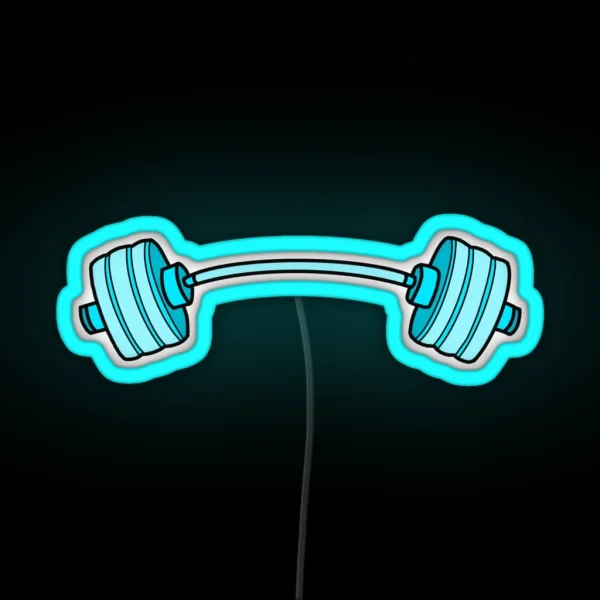 Curved Barbell Blue Teal RGB Neon Sign