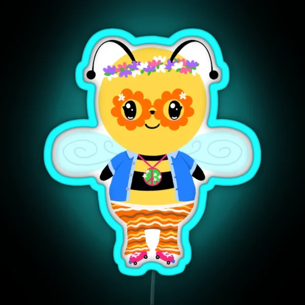 Cute 60s Hippy Bumblebee RGB Neon Sign