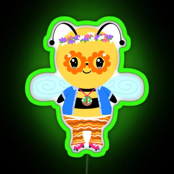 Cute 60s Hippy Bumblebee RGB Neon Sign