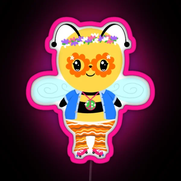 Cute 60s Hippy Bumblebee RGB Neon Sign