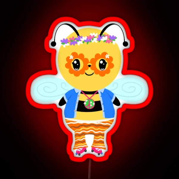 Cute 60s Hippy Bumblebee RGB Neon Sign