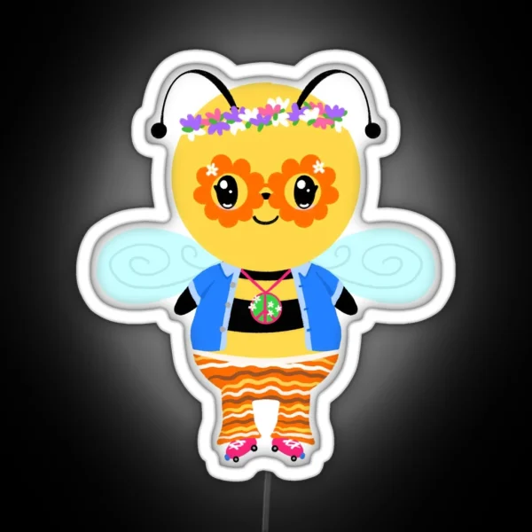 Cute 60s Hippy Bumblebee RGB Neon Sign
