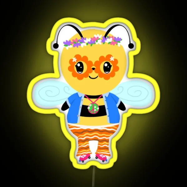 Cute 60s Hippy Bumblebee RGB Neon Sign