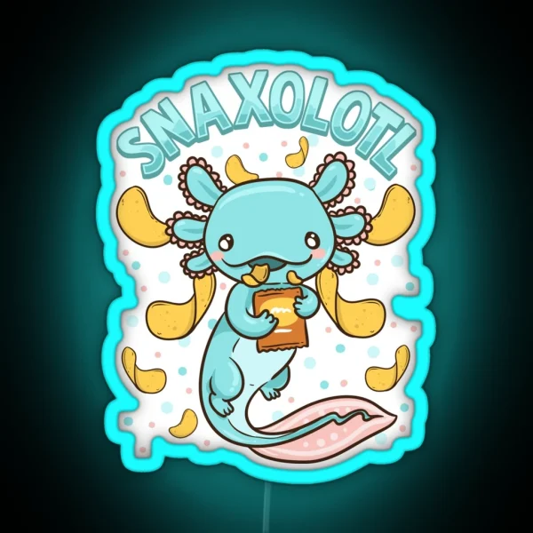 Cute And Funny Snaxolotl Adorable Snacking RGB Neon Sign