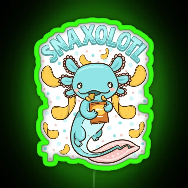 Cute And Funny Snaxolotl Adorable Snacking RGB Neon Sign