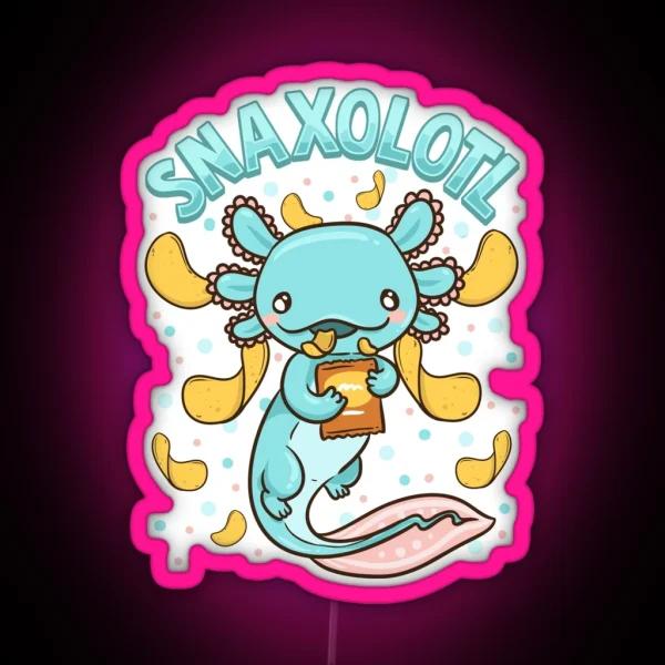 Cute And Funny Snaxolotl Adorable Snacking RGB Neon Sign