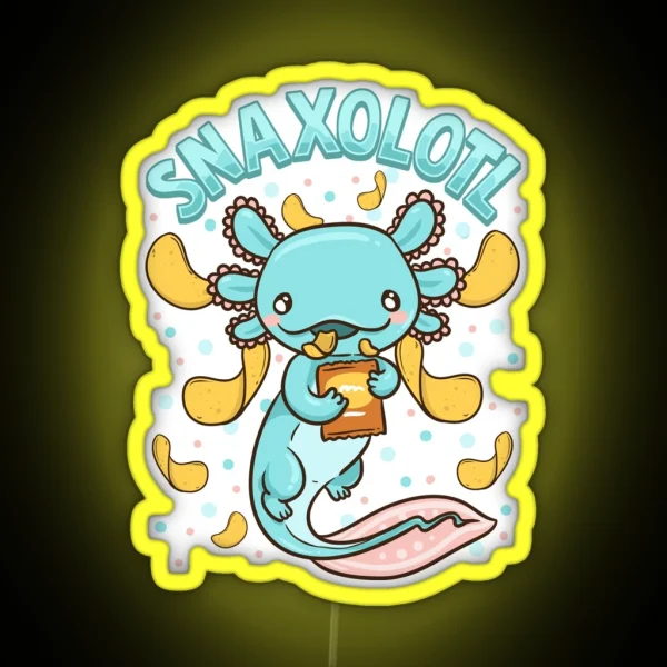 Cute And Funny Snaxolotl Adorable Snacking RGB Neon Sign