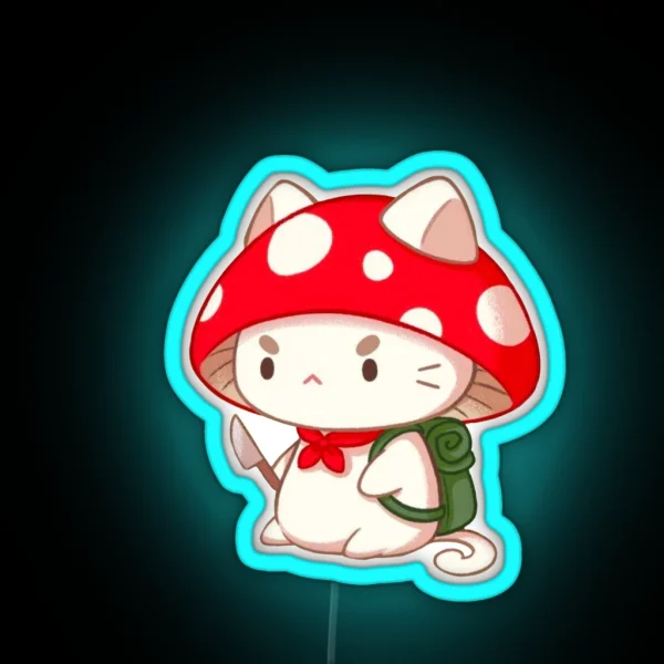 Cute Angry Kitten With Mushroom Head And Knife In Hands RGB Neon Sign