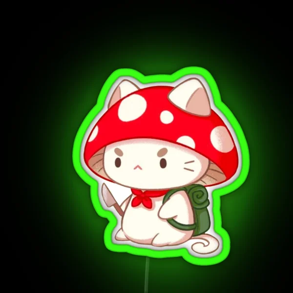 Cute Angry Kitten With Mushroom Head And Knife In Hands RGB Neon Sign