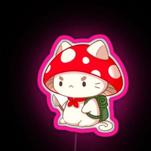 Cute Angry Kitten With Mushroom Head And Knife In Hands RGB Neon Sign