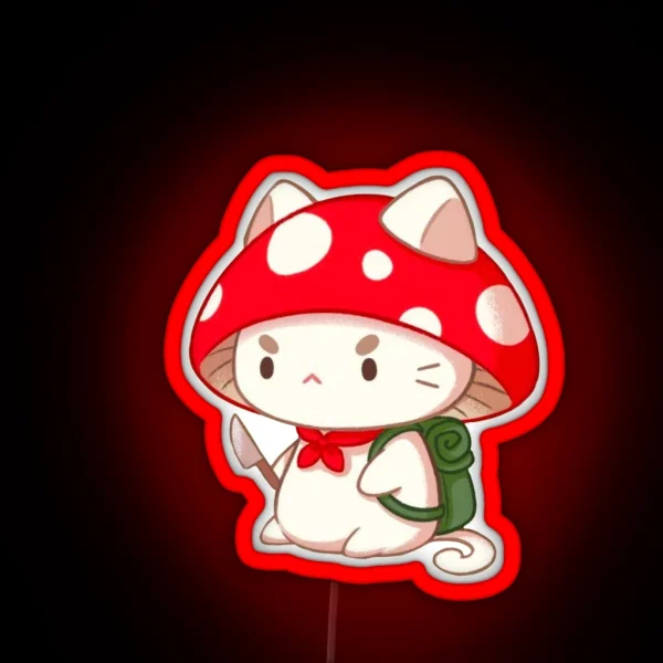 Cute Angry Kitten With Mushroom Head And Knife In Hands RGB Neon Sign