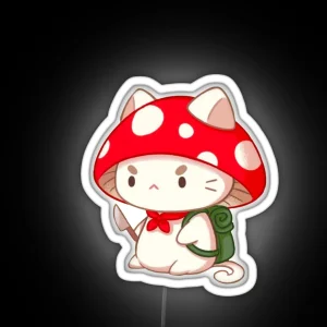 Cute Angry Kitten With Mushroom Head And Knife In Hands Cute Mushroom Cat Cat Led Cute Cat Cat In Mushroom Hat Angry Cat Very Cute Kitten That S Angry RGB Neon Sign