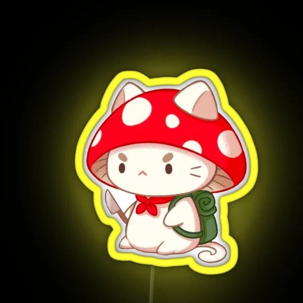 Cute Angry Kitten With Mushroom Head And Knife In Hands RGB Neon Sign