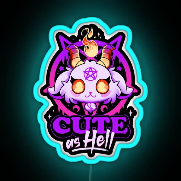 Cute As Hell Pink Evil Demon Goat RGB Neon Sign