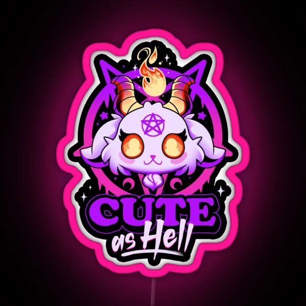 Cute As Hell Pink Evil Demon Goat RGB Neon Sign