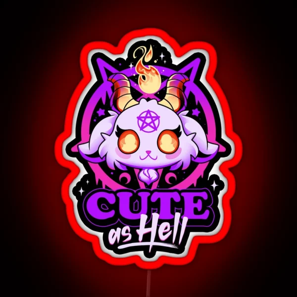 Cute As Hell Pink Evil Demon Goat RGB Neon Sign