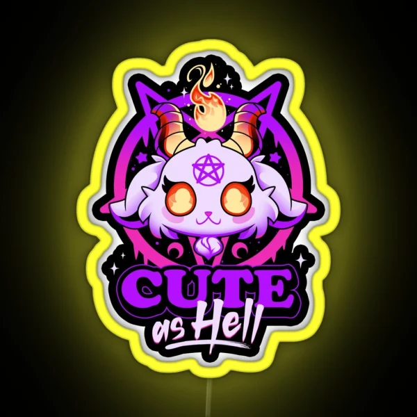 Cute As Hell Pink Evil Demon Goat RGB Neon Sign