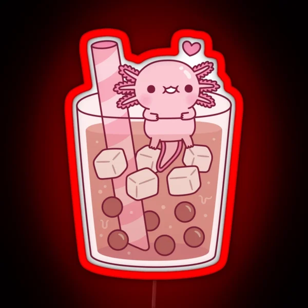 Cute Axolotl Hanging Around In Bubble Tea RGB Neon Sign