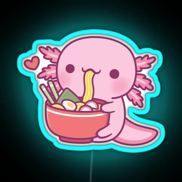 Cute Axolotl Loves Eating Japanese Ramen Noodles RGB Neon Sign