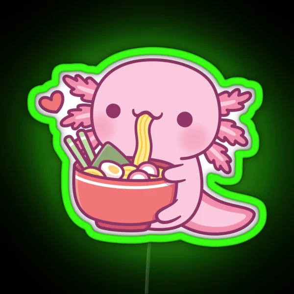 Cute Axolotl Loves Eating Japanese Ramen Noodles RGB Neon Sign