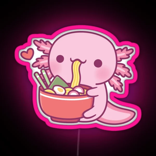 Cute Axolotl Loves Eating Japanese Ramen Noodles RGB Neon Sign