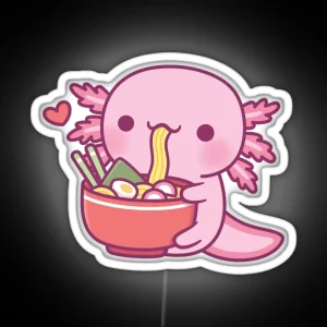 Cute Axolotl Loves Eating Japanese Ramen Noodles RGB Neon Sign