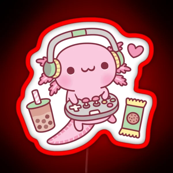 Cute Axolotl Loves Playing Video Games Funny RGB Neon Sign