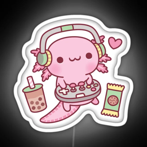 Cute Axolotl Loves Playing Video Games Funny RGB Neon Sign