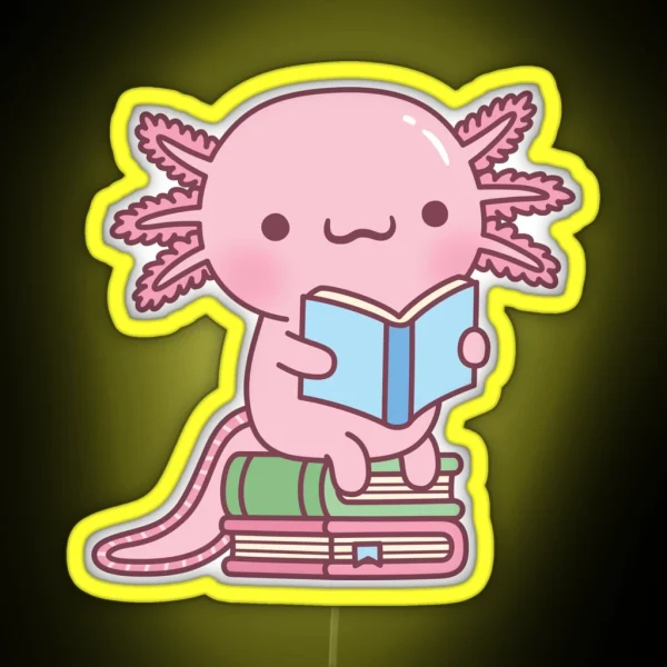 Cute Axolotl Loves To Read A Lot Of Books RGB Neon Sign