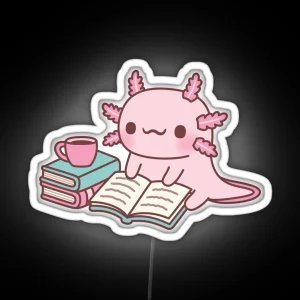 Cute Axolotl Reading A Book With A Cup Of Coffee RGB Neon Sign