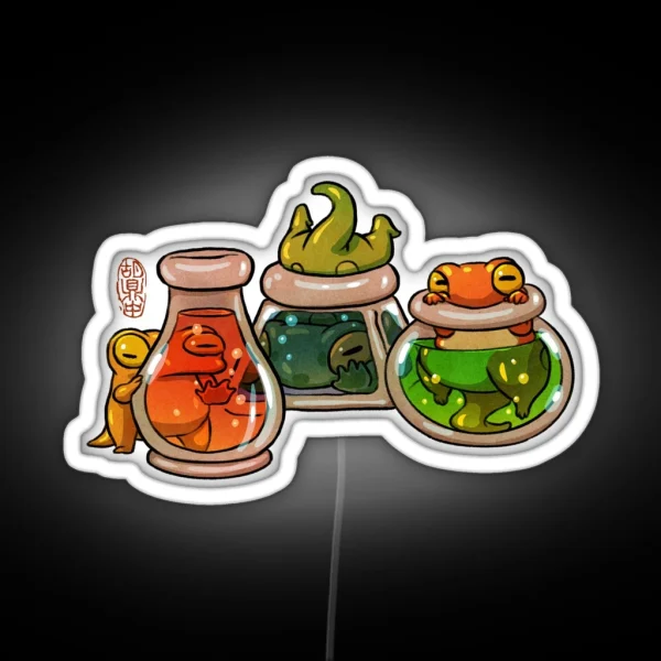 Cute Baby Froglets Playing With Fantasy Potions Artwork Asian Style RGB Neon Sign