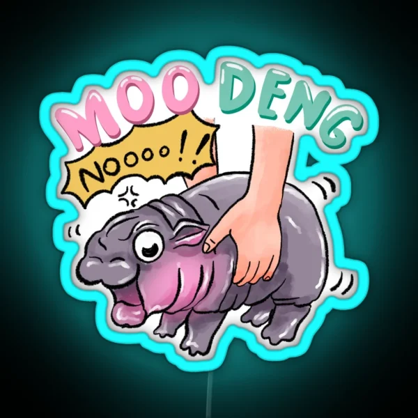Cute Baby Pygmy Hippo Moodeng Bouncy Pig RGB Neon Sign