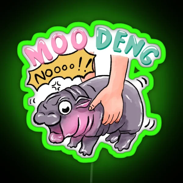 Cute Baby Pygmy Hippo Moodeng Bouncy Pig RGB Neon Sign