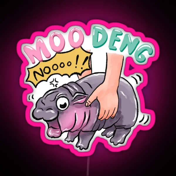 Cute Baby Pygmy Hippo Moodeng Bouncy Pig RGB Neon Sign