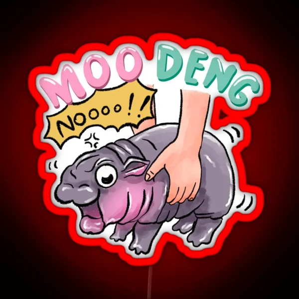 Cute Baby Pygmy Hippo Moodeng Bouncy Pig RGB Neon Sign