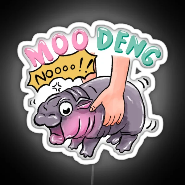 Cute Baby Pygmy Hippo Moodeng Bouncy Pig RGB Neon Sign