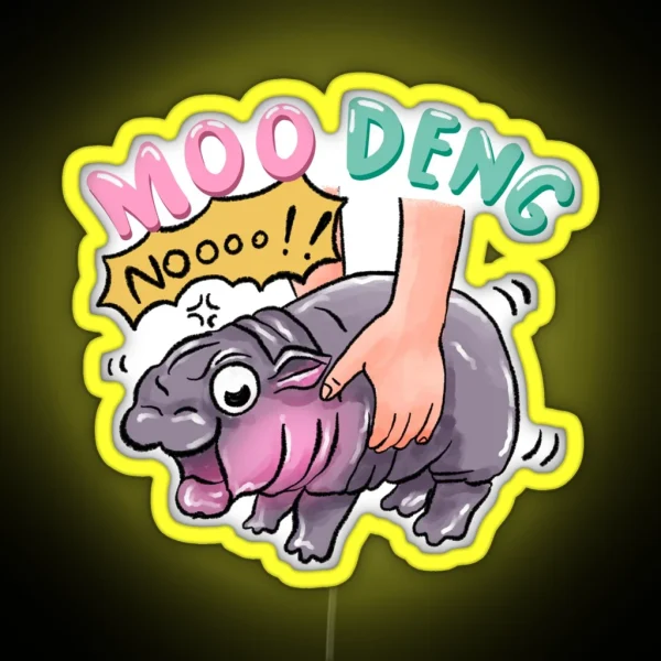 Cute Baby Pygmy Hippo Moodeng Bouncy Pig RGB Neon Sign