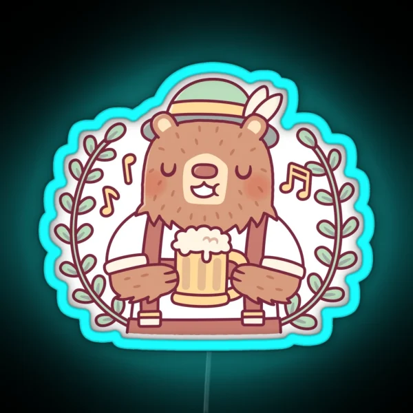 Cute Bear In Lederhosen Outfit With Beer Stein RGB Neon Sign