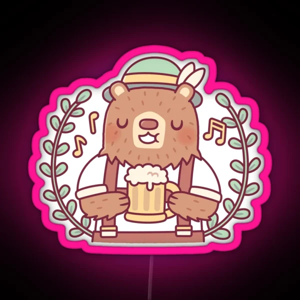 Cute Bear In Lederhosen Outfit With Beer Stein RGB Neon Sign