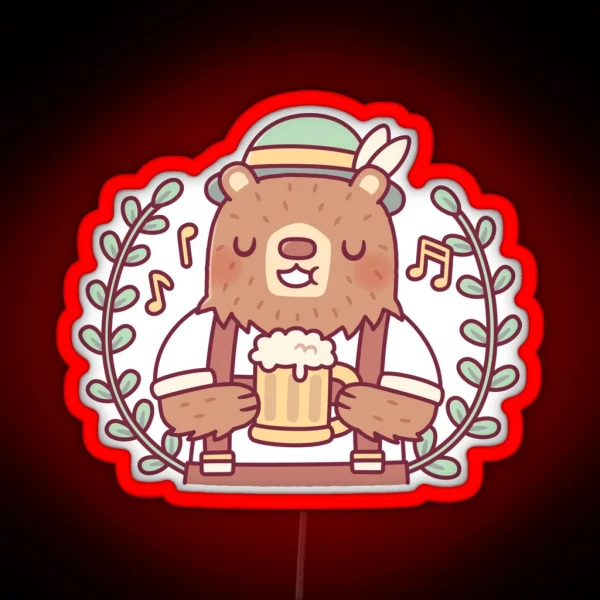 Cute Bear In Lederhosen Outfit With Beer Stein RGB Neon Sign