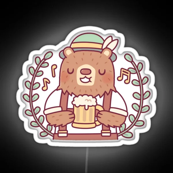 Cute Bear In Lederhosen Outfit With Beer Stein RGB Neon Sign