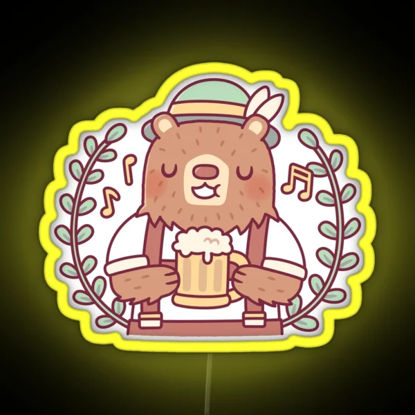 Cute Bear In Lederhosen Outfit With Beer Stein RGB Neon Sign